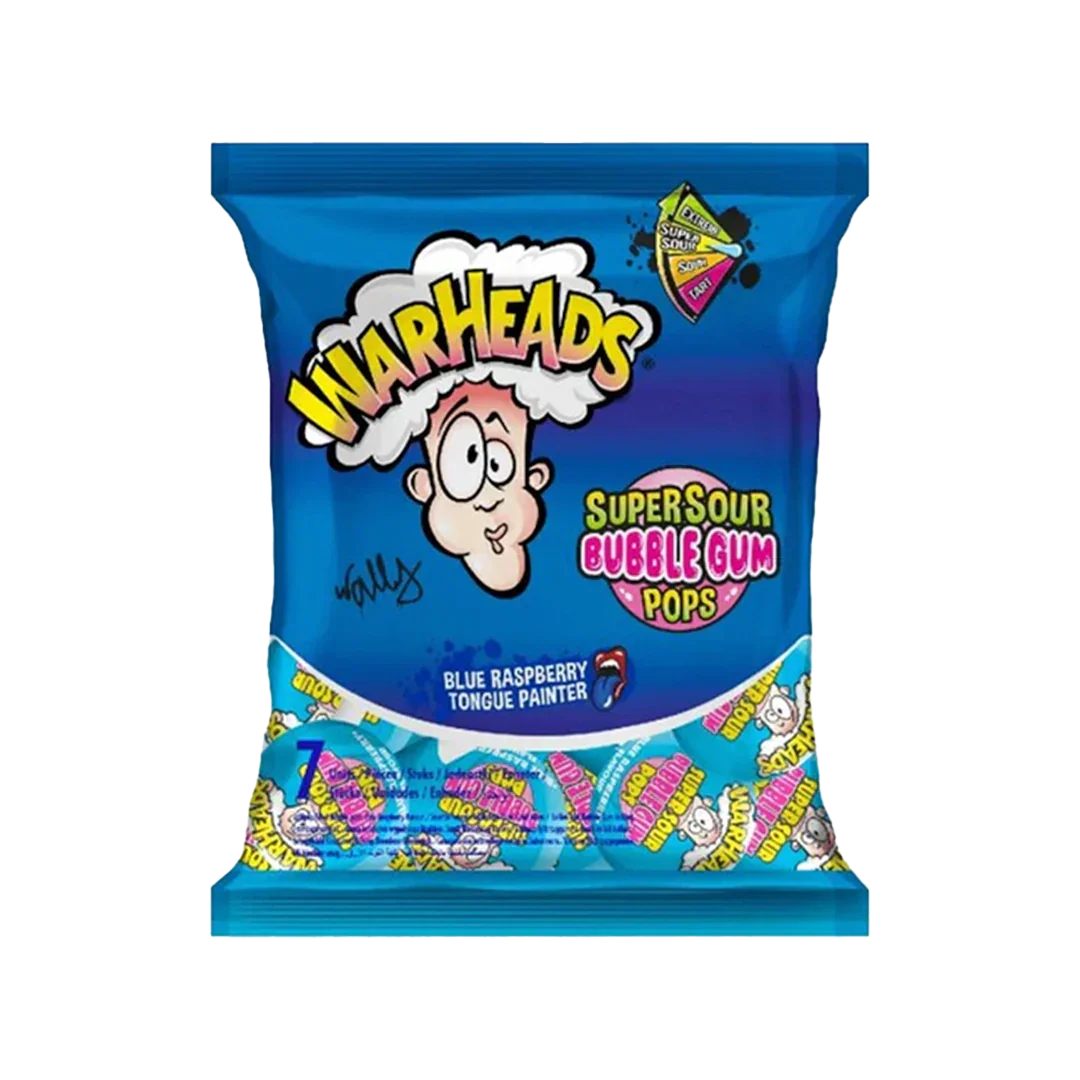 Warheads Super Sour Bubble Gum Pops Blue Raspberry