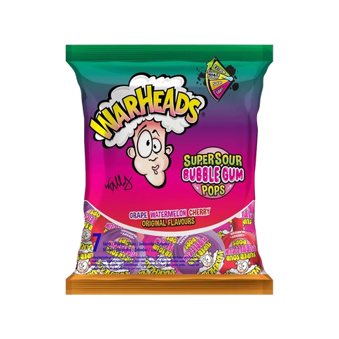 Warheads Super Sour Bubble Gum Pops Assorted Flavours